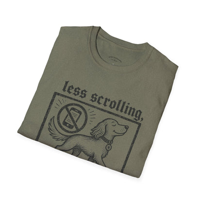 T-Shirt — "Less Scrolling, More Strolling" Dog Graphic Tee