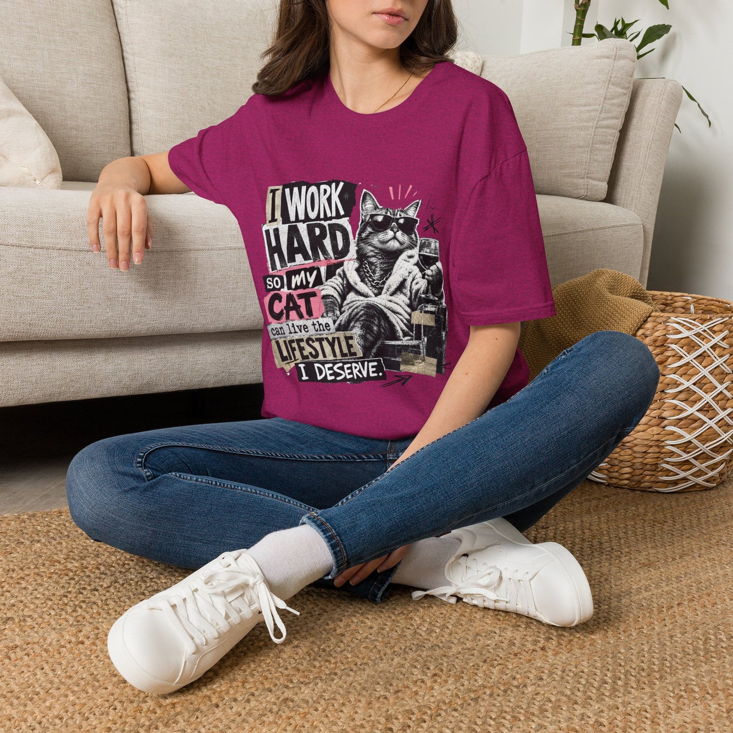 Cat Graphic T-Shirt — "I Work Hard So My Cat Can Live the Lifestyle I Deserve"