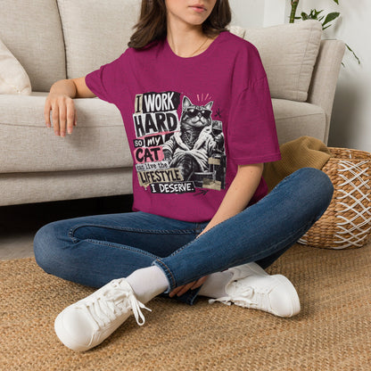 Cat Graphic T-Shirt — "I Work Hard So My Cat Can Live the Lifestyle I Deserve"