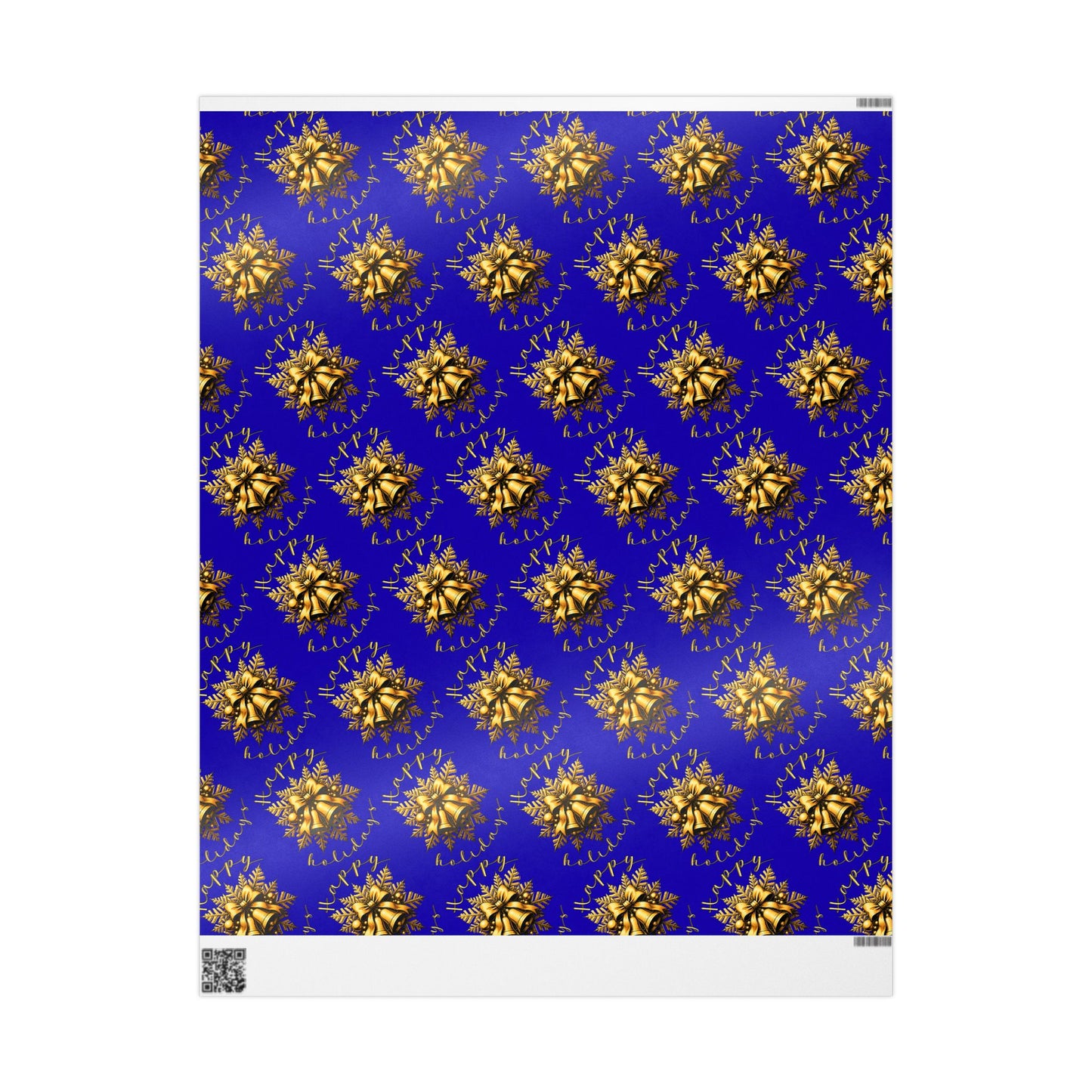 Royal Blue & Gold Holiday Wrapping Paper Roll — Elegant Floral Wreath Pattern