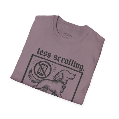 T-Shirt — "Less Scrolling, More Strolling" Dog Graphic Tee