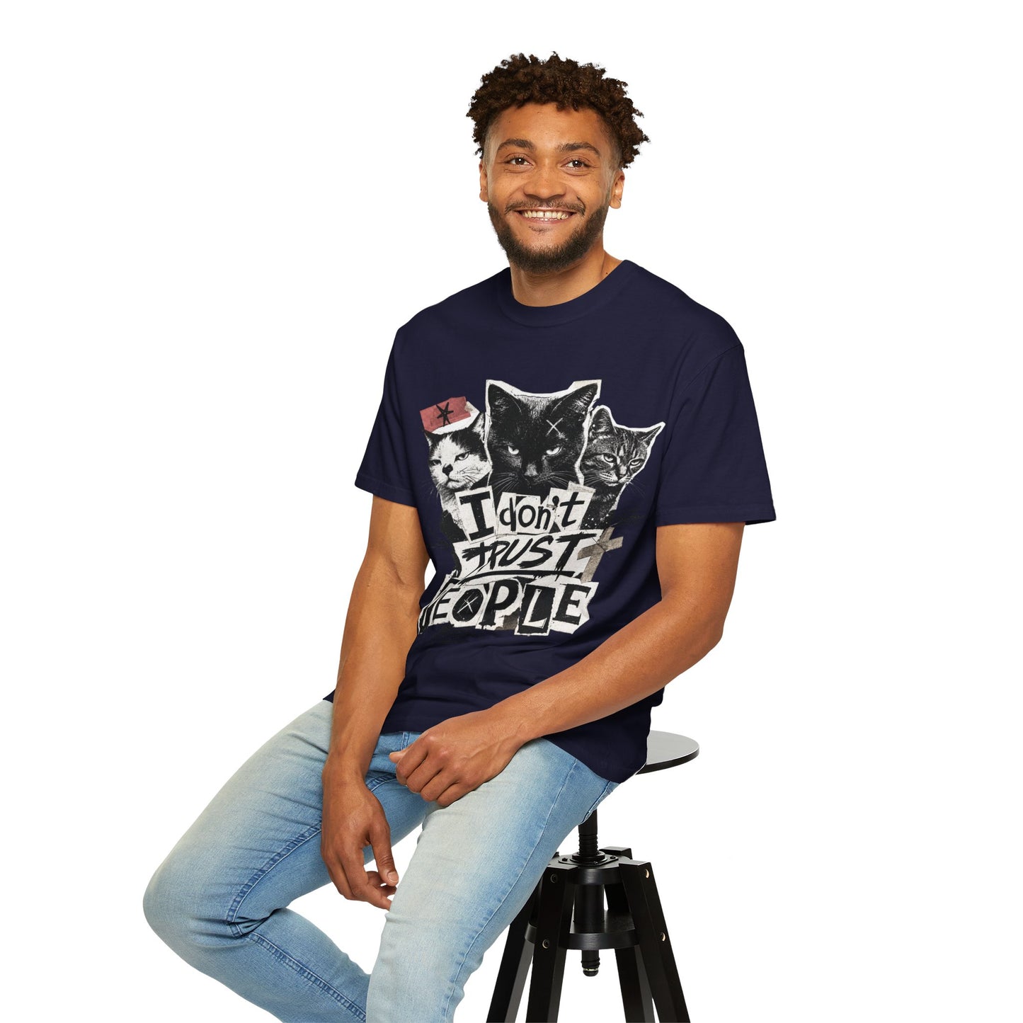 I Don’t Trust People Cat T-Shirt — Grunge Graphic Tee for Cat Lovers