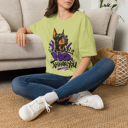 Doberman Graphic Tee — 'No, Thank You' Street Art T-Shirt
