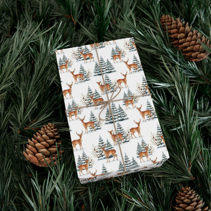 Winter Deer Gift Wrap Paper – Forest Reindeer Holiday Wrapping Sheet
