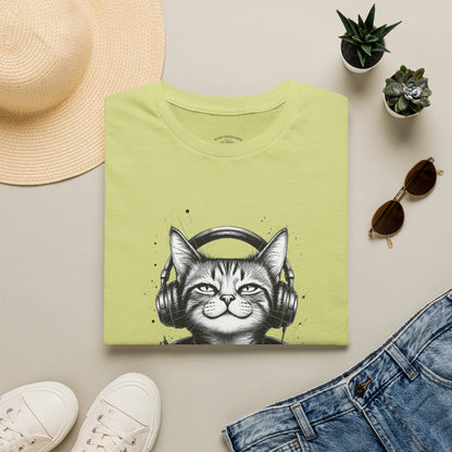 T-Shirt — Cat with Headphones "Mentally: Somewhere Else" – Cute Relaxed Graphic Tee for Cat Lovers