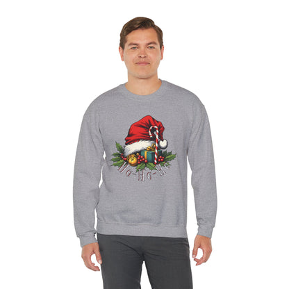 Christmas Sweatshirt - 'Ho-Ho-Ho' Santa Hat & Holly Holiday Crewneck