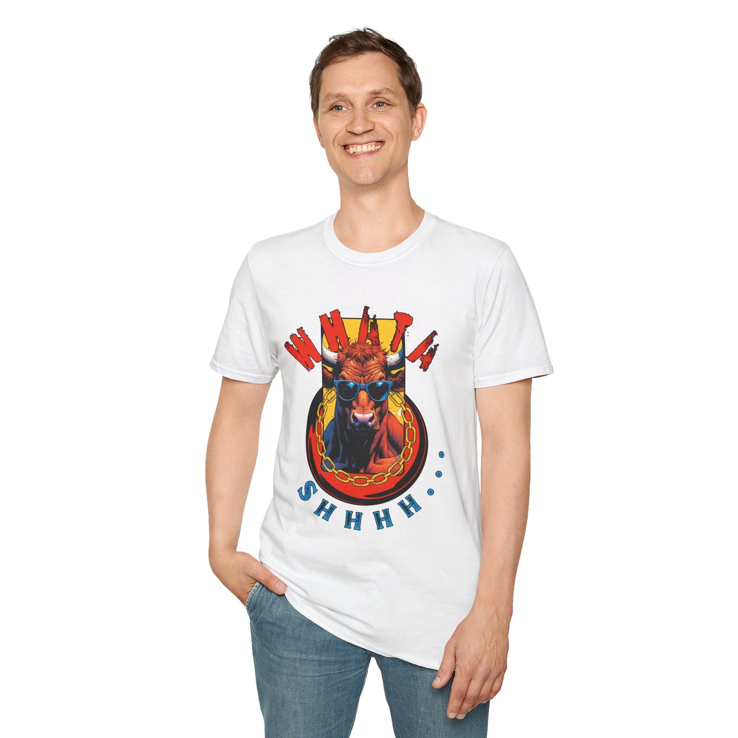 Funny Cow Graphic Unisex T-Shirt - 'Wata bull Shhhh...'