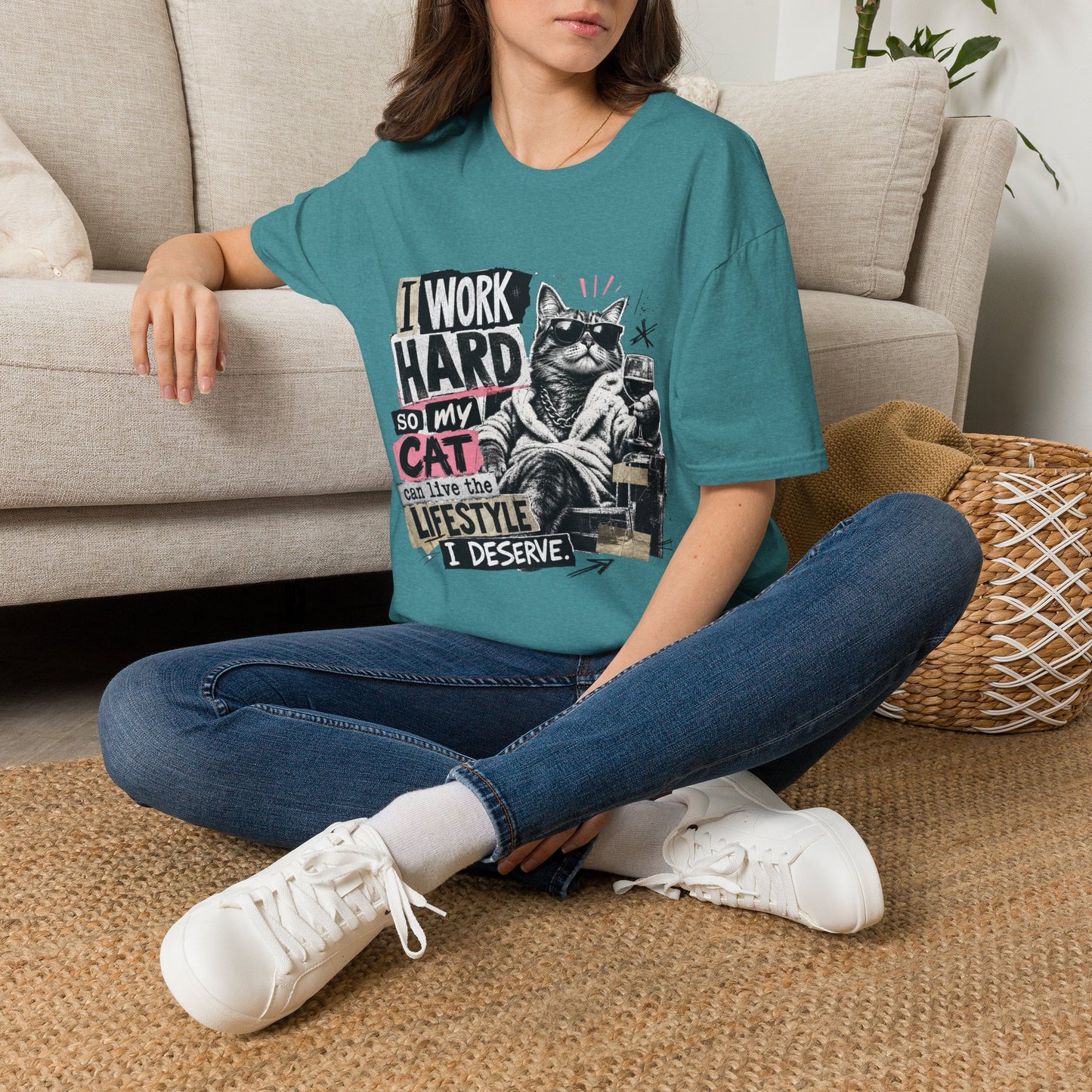 Cat Graphic T-Shirt — "I Work Hard So My Cat Can Live the Lifestyle I Deserve"