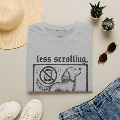 T-Shirt — "Less Scrolling, More Strolling" Dog Graphic Tee