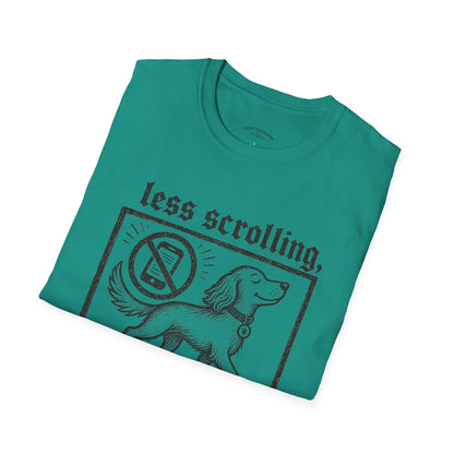 T-Shirt — "Less Scrolling, More Strolling" Dog Graphic Tee