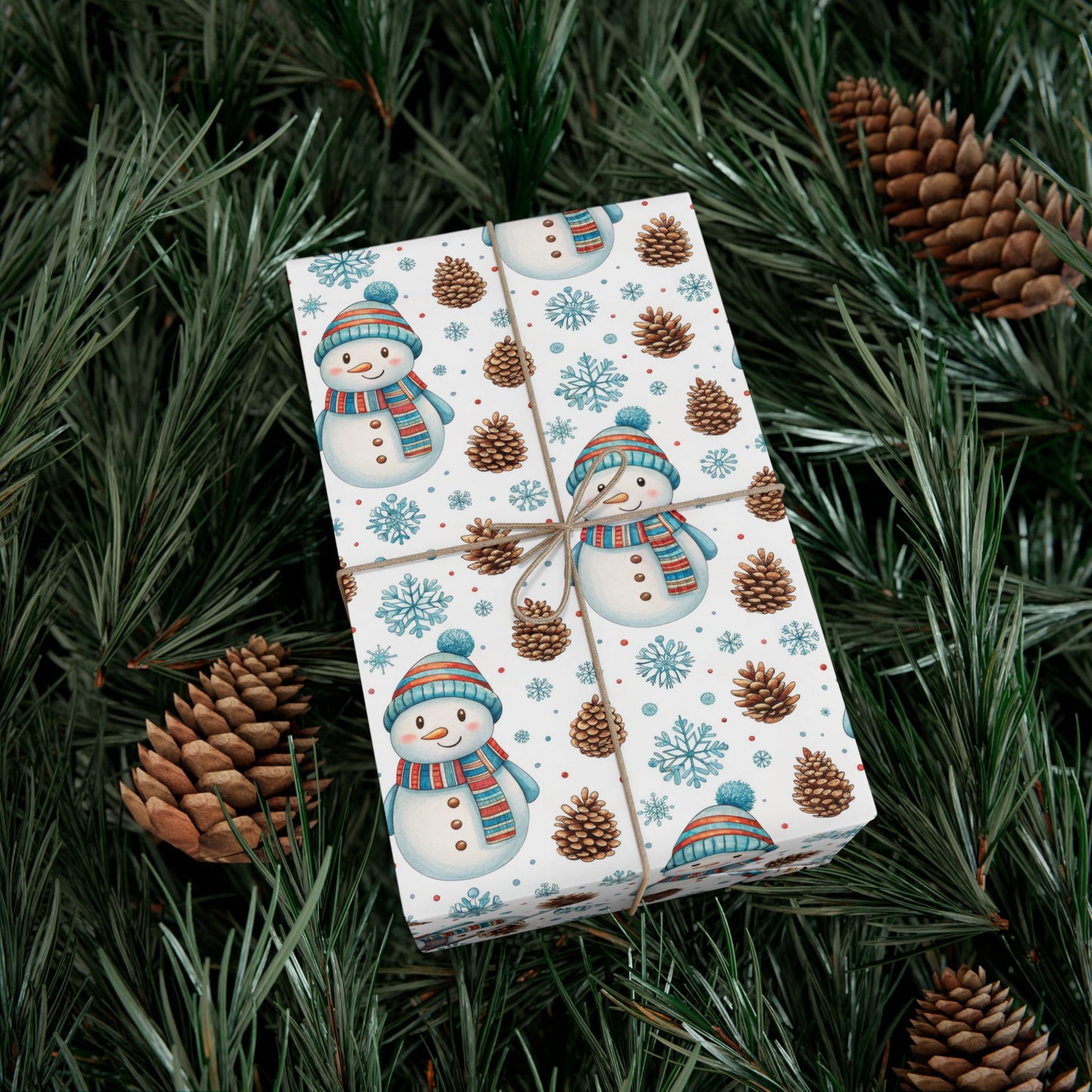 Snowman Holiday Wrapping Paper — Cute Snowman, Pinecone & Snowflake Gift Wrap