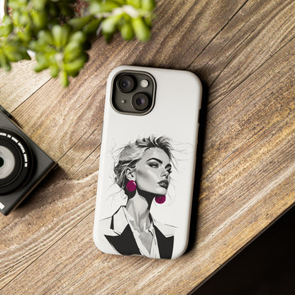 Phone Case — Chic Portrait with Pink Earrings (Stylish Protective Tough Case)