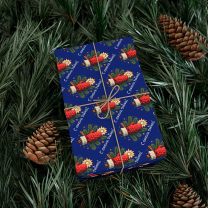 Christmas Cornucopia Gift Wrap Paper – Festive Blue Holiday Wrapping