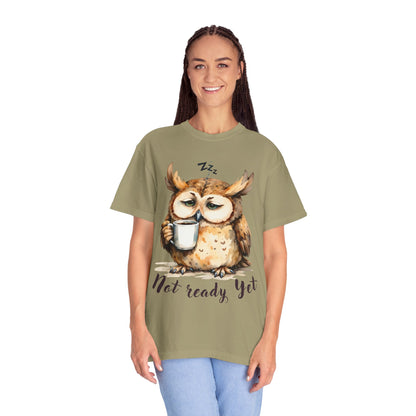 Not Ready Yet Owl T-Shirt — Cute Sleepy Owl Coffee Tee
