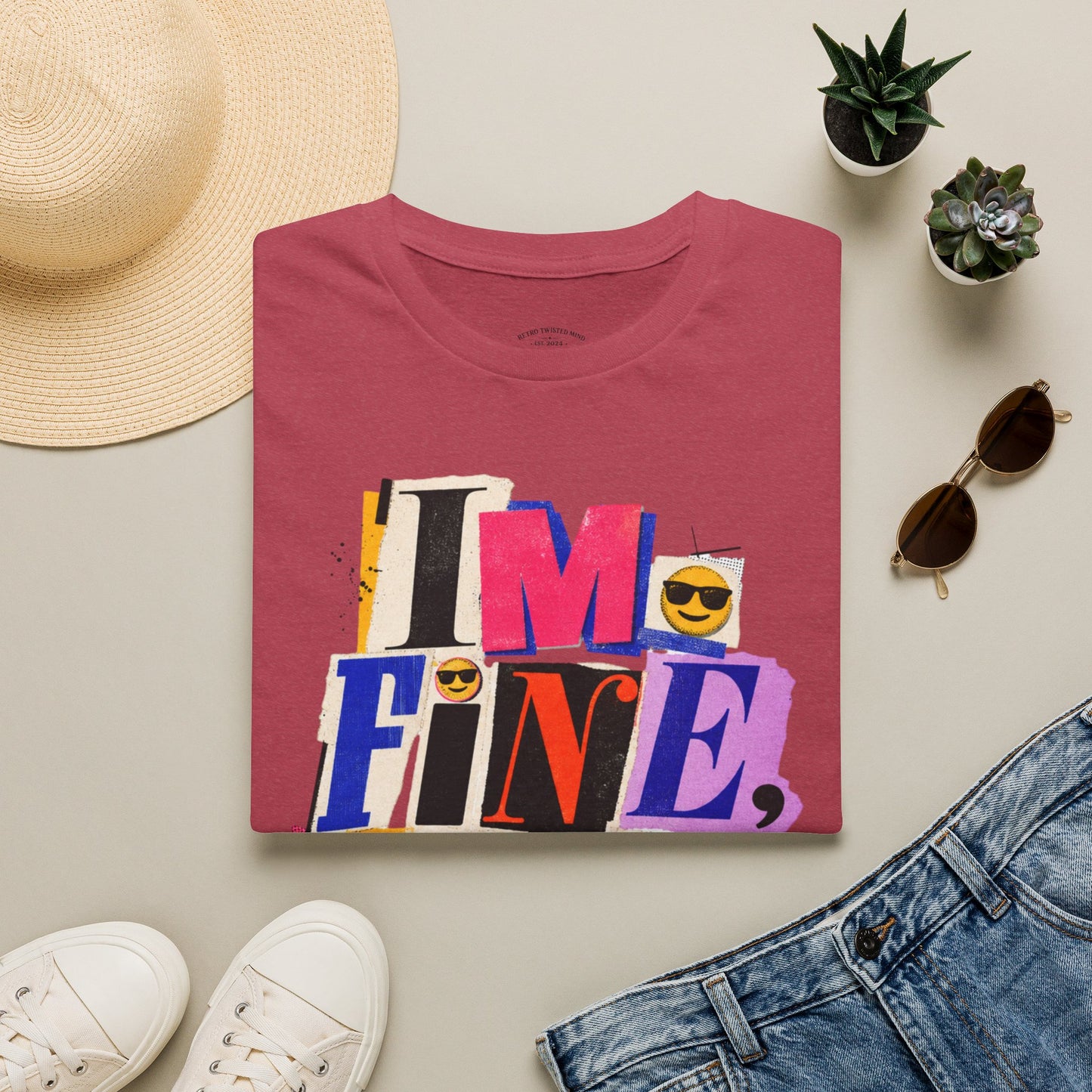 T-Shirt — "I'M FINE, THANK YOU" Retro Collage Graphic Tee
