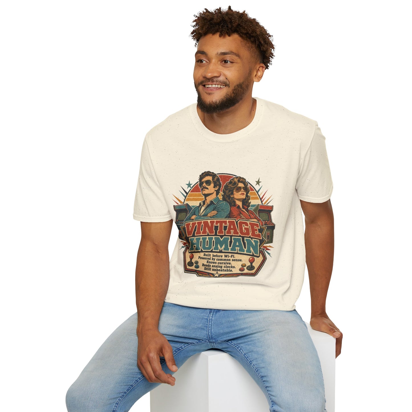 Vintage Human T-Shirt — Retro 70s Duo Graphic Tee