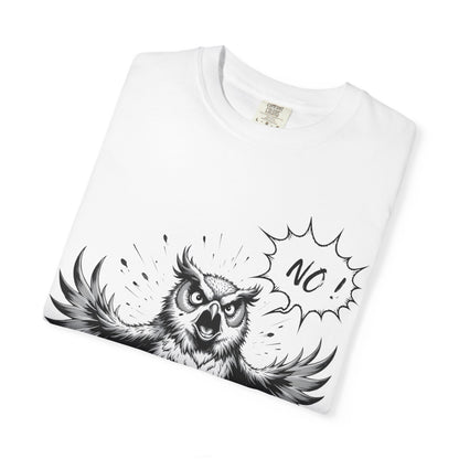 Owl Saying “No” Graphic T-Shirt — Bold Monochrome Illustration