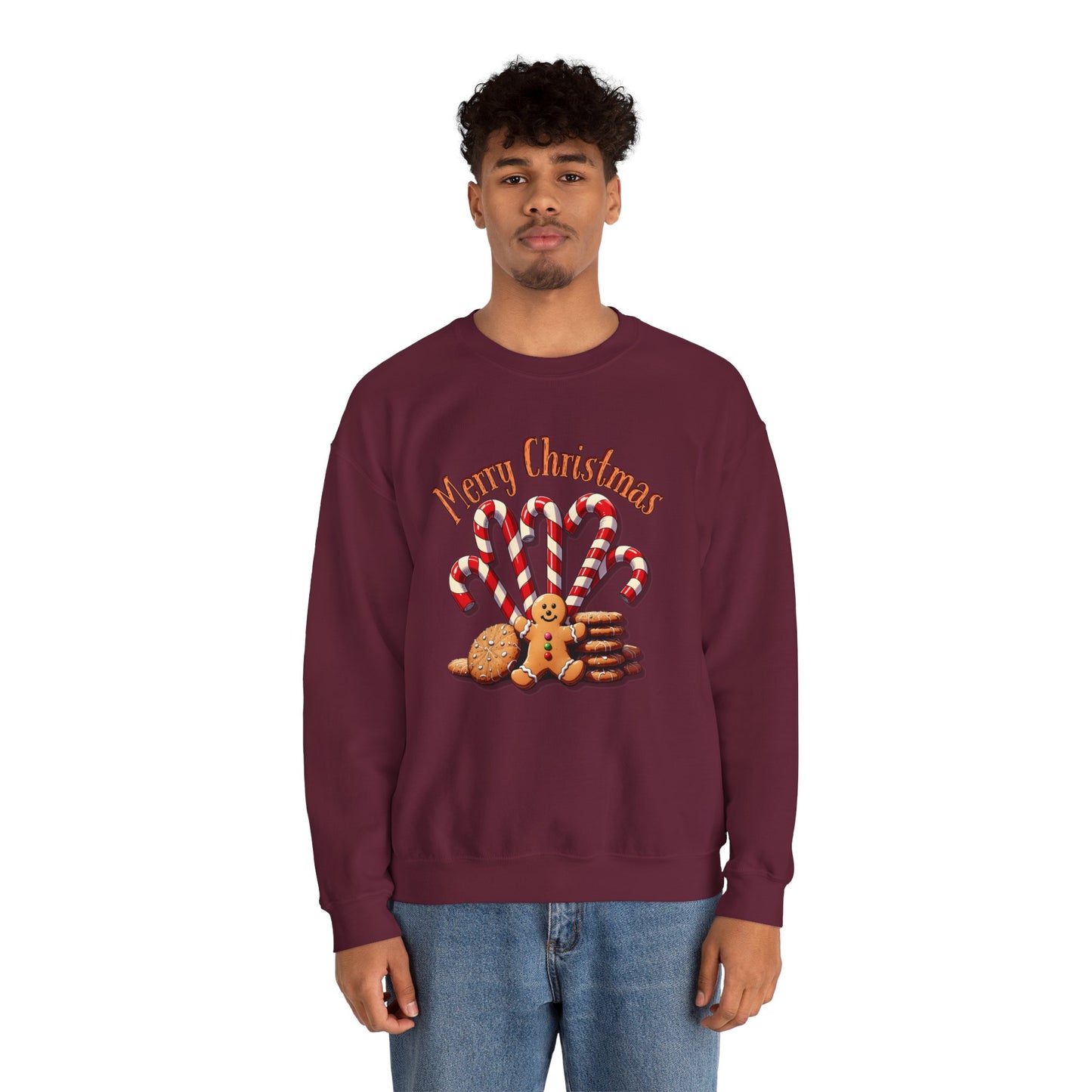 Christmas Candy Canes Crewneck Sweatshirt — "Merry Christmas" Gingerbread Holiday Sweater