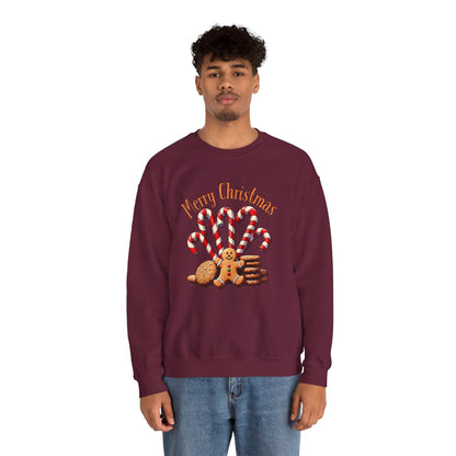 Christmas Candy Canes Crewneck Sweatshirt — "Merry Christmas" Gingerbread Holiday Sweater