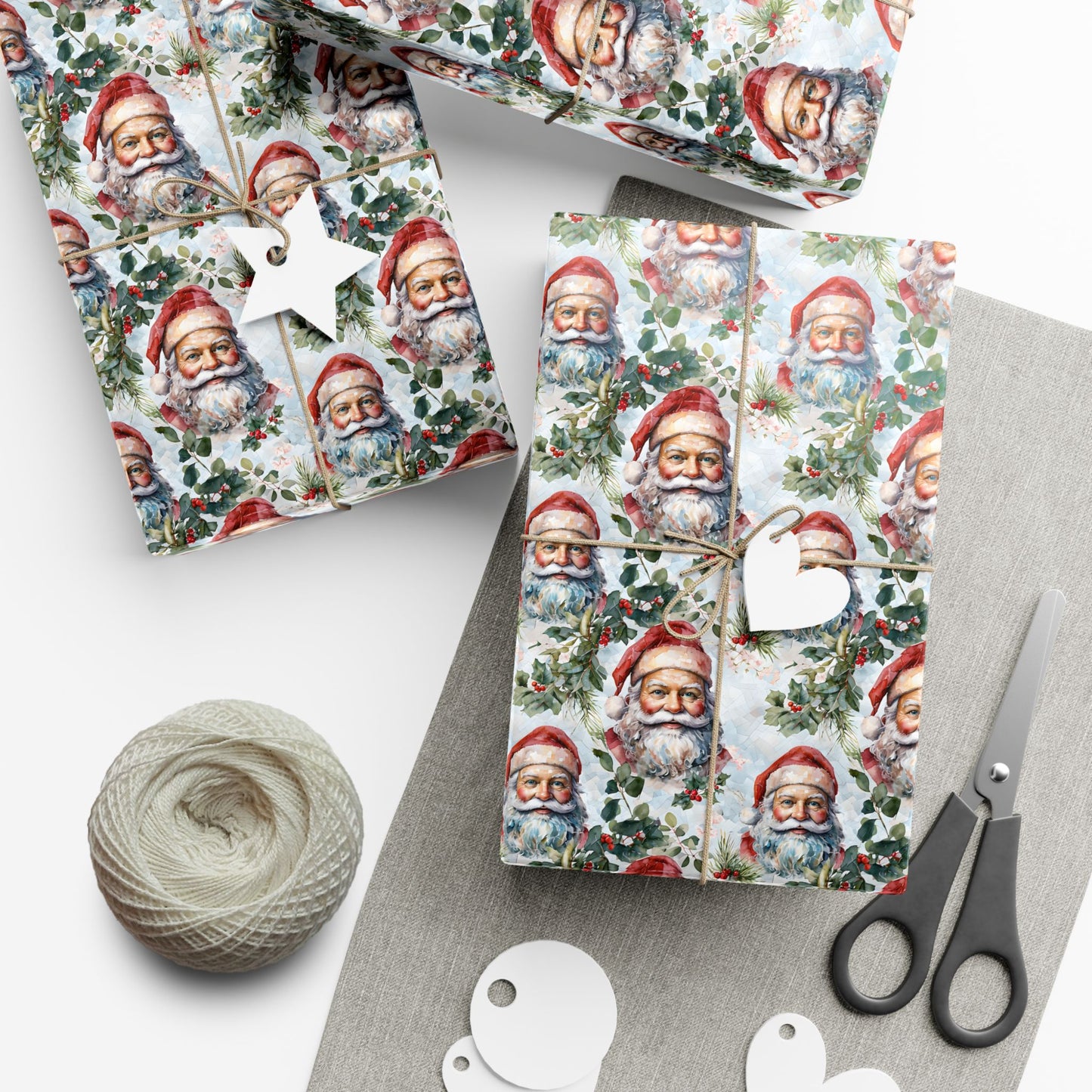 Santa Claus Pattern Gift Wrap Paper — Vintage Christmas Wrapping Sheets