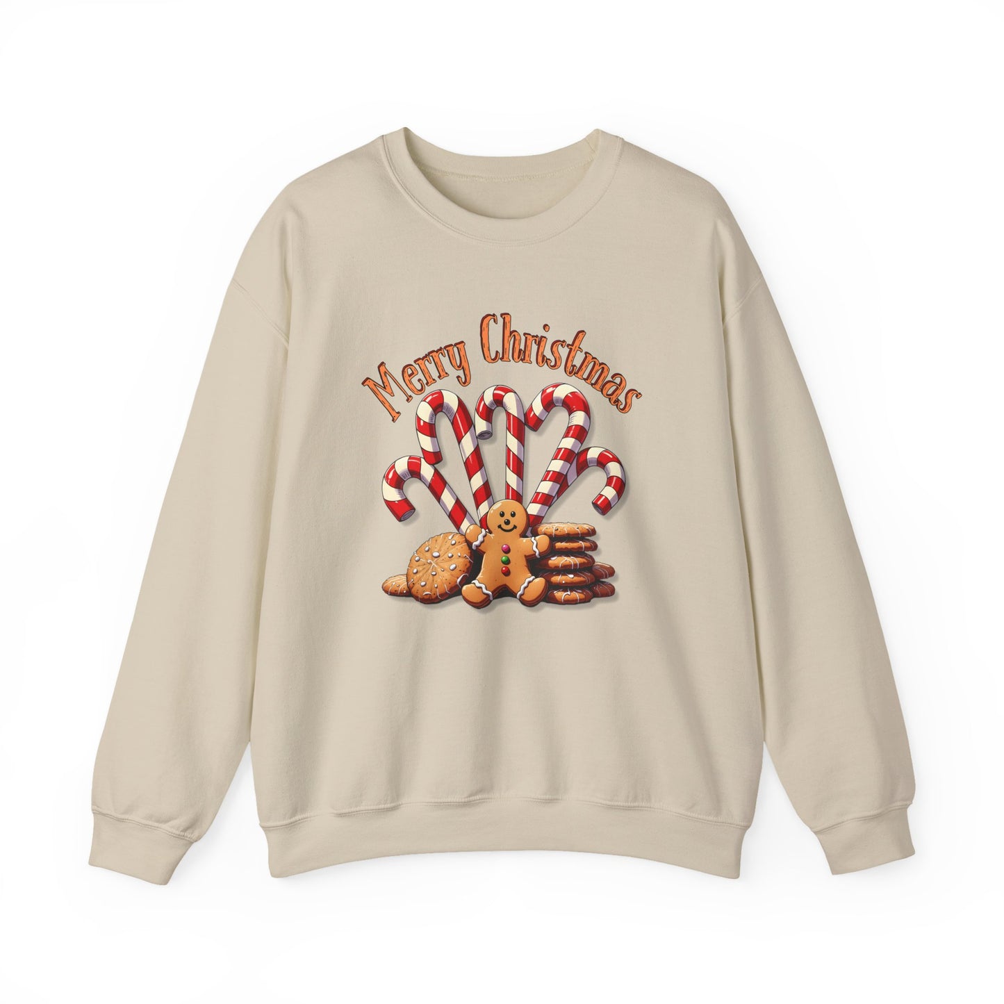 Christmas Candy Canes Crewneck Sweatshirt — "Merry Christmas" Gingerbread Holiday Sweater