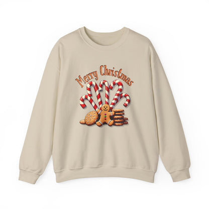 Christmas Candy Canes Crewneck Sweatshirt — "Merry Christmas" Gingerbread Holiday Sweater