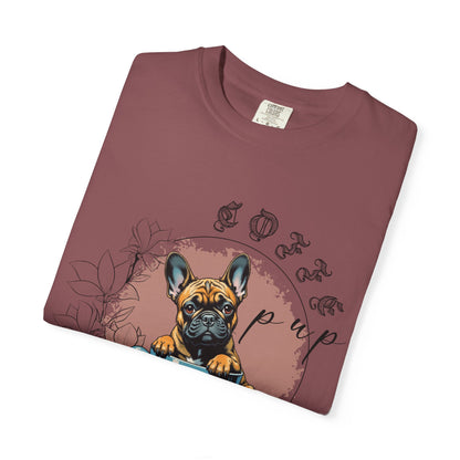 Cute French Bulldog Coffee T-Shirt - Unisex Garment-Dyed Tee