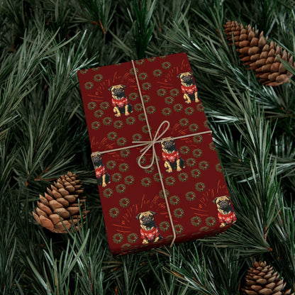 Pug Pattern Gift Wrap Paper — Vintage Floral Red Holiday Wrapping