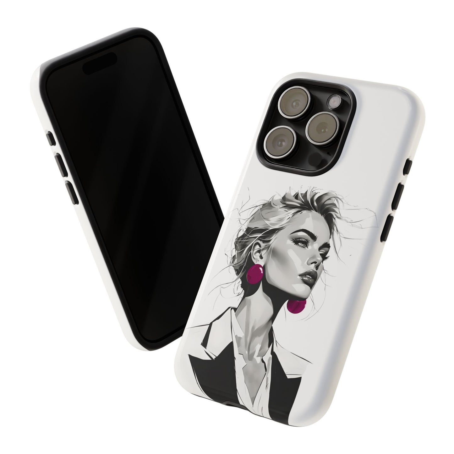 Phone Case — Chic Portrait with Pink Earrings (Stylish Protective Tough Case)