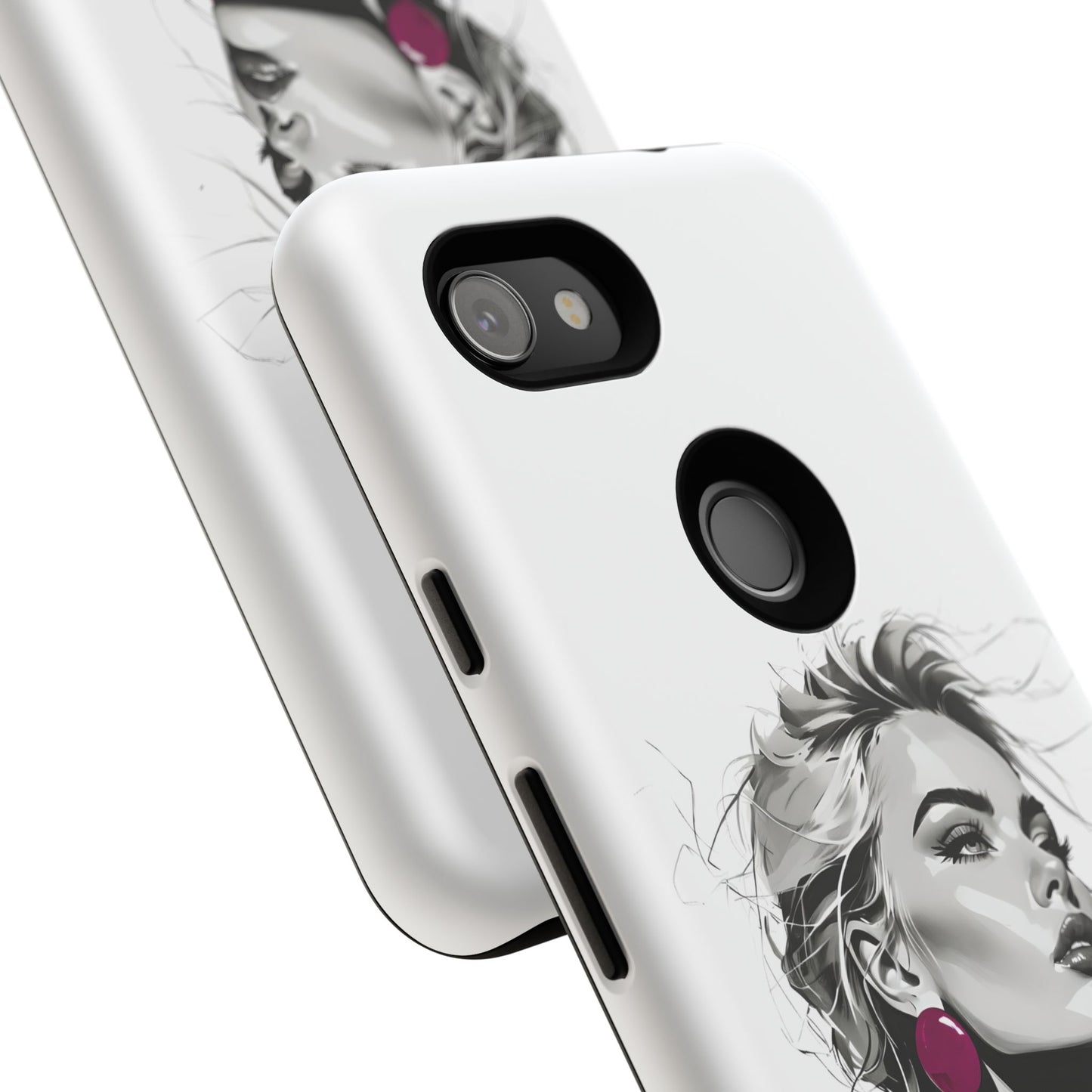 Phone Case — Chic Portrait with Pink Earrings (Stylish Protective Tough Case)