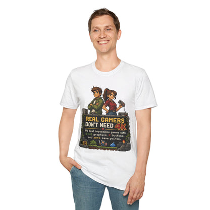T-Shirt — Retro Pixel 'Real Gamers Don't Need 4K' Graphic Tee