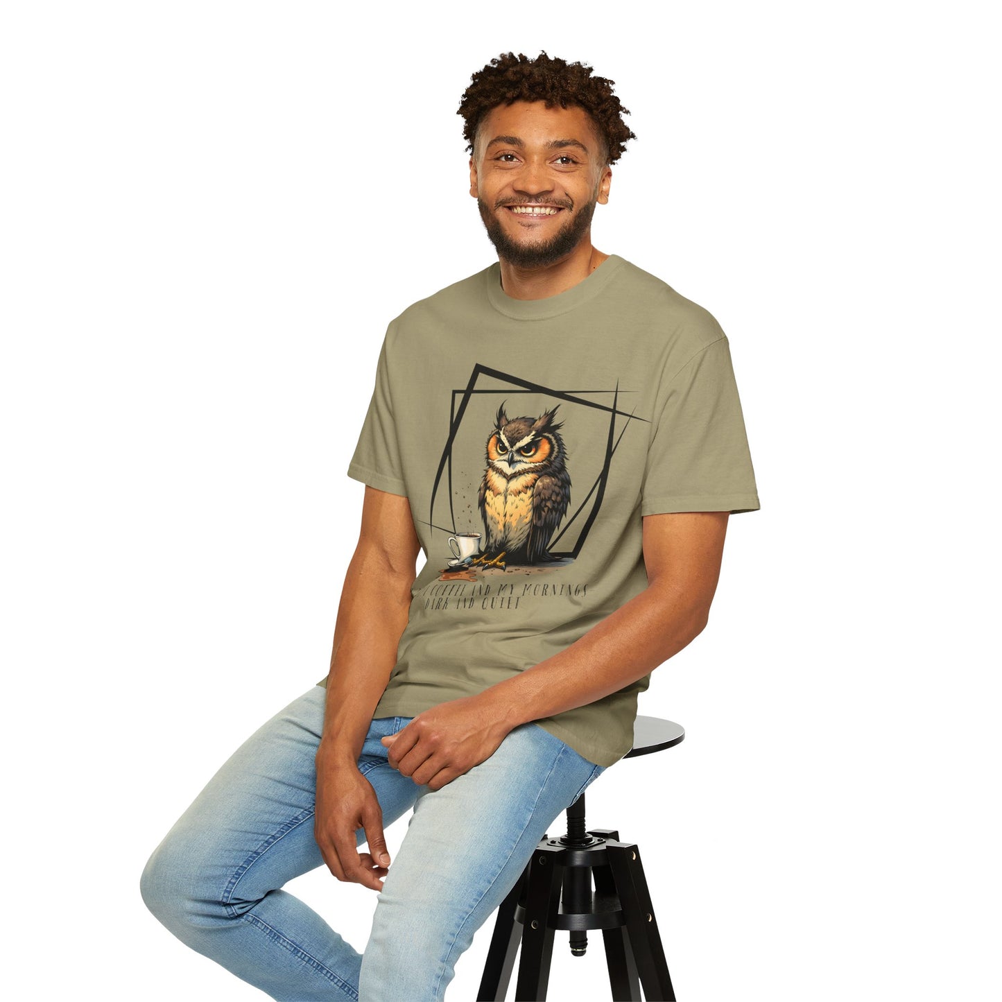 Owl & Coffee Graphic T-Shirt — 'A Day to Coffee and Contemplate'