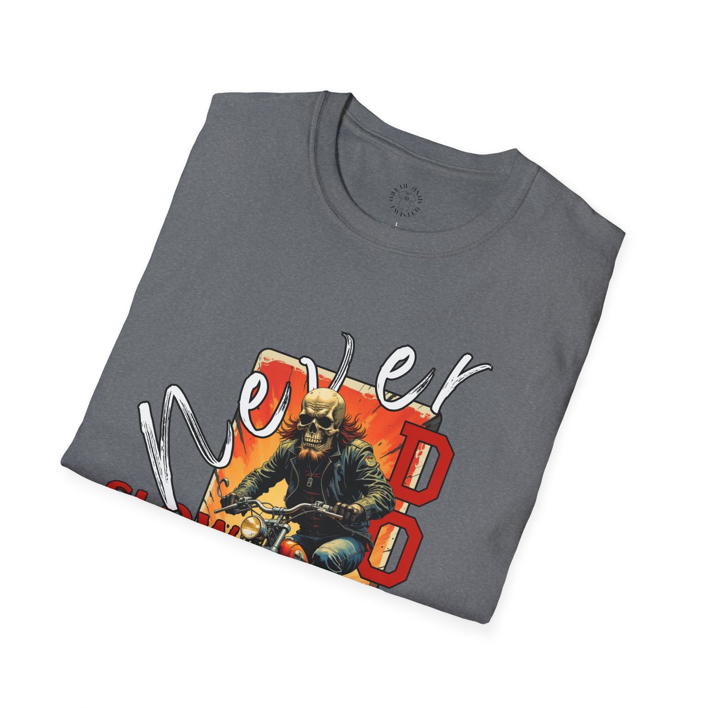 Never Slow Down Motorcycle T-Shirt - Unisex Softstyle Graphic Tee,biker, scull ,twisted