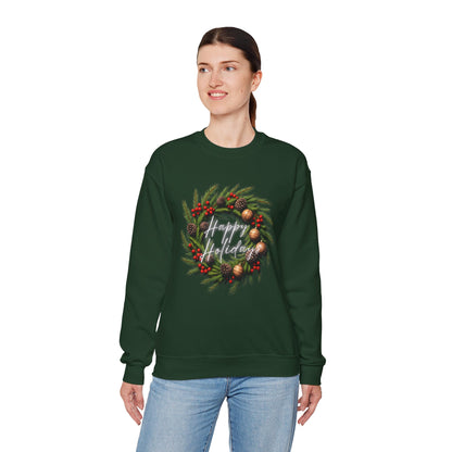 Christmas Wreath Crewneck Sweatshirt – Festive Pine & Ornaments Holiday Sweater