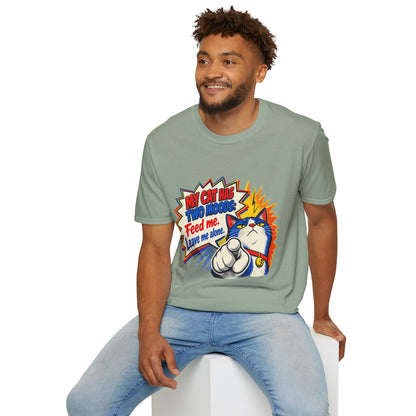 Cat T-Shirt — "My Cat Has Two Moods: Feed Me, Leave Me Alone" Funny Retro Comic Tee