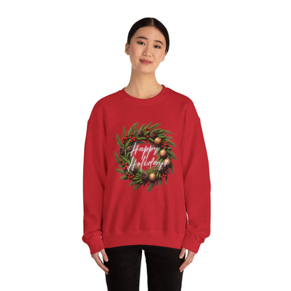 Christmas Wreath Crewneck Sweatshirt – Festive Pine & Ornaments Holiday Sweater