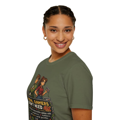 T-Shirt — Retro Pixel 'Real Gamers Don't Need 4K' Graphic Tee
