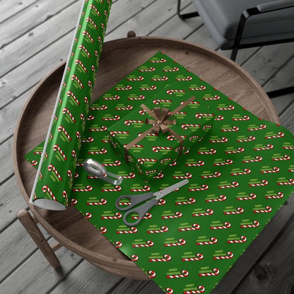 Candy Cane Holiday Gift Wrap Paper — Festive Green Christmas Wrapping Sheets
