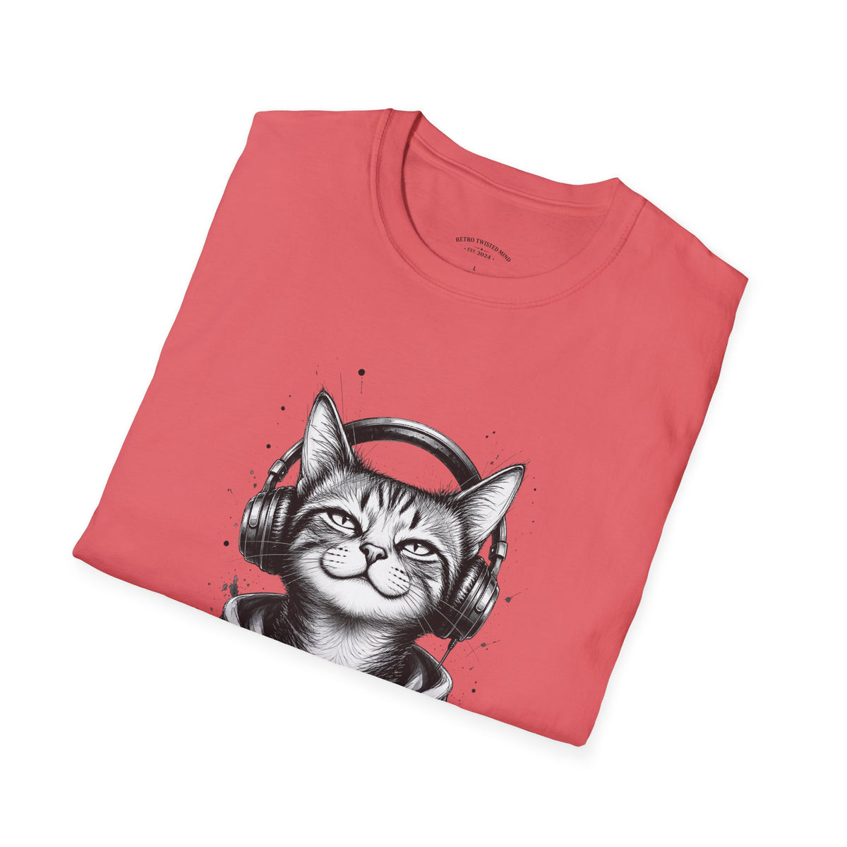 T-Shirt — Cat with Headphones "Mentally: Somewhere Else" – Cute Relaxed Graphic Tee for Cat Lovers
