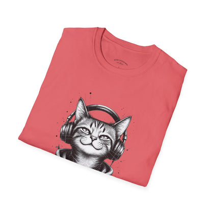T-Shirt — Cat with Headphones "Mentally: Somewhere Else" – Cute Relaxed Graphic Tee for Cat Lovers