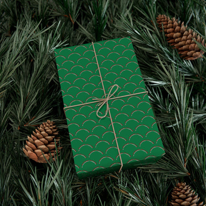 Wrapping Paper - Green Gold Scallop Pattern Holiday Gift Wrap