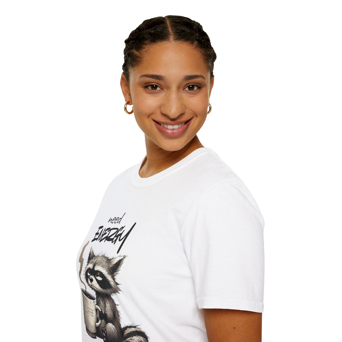 Need Energy Raccoon T-Shirt — Cute Coffee Graphic Tee