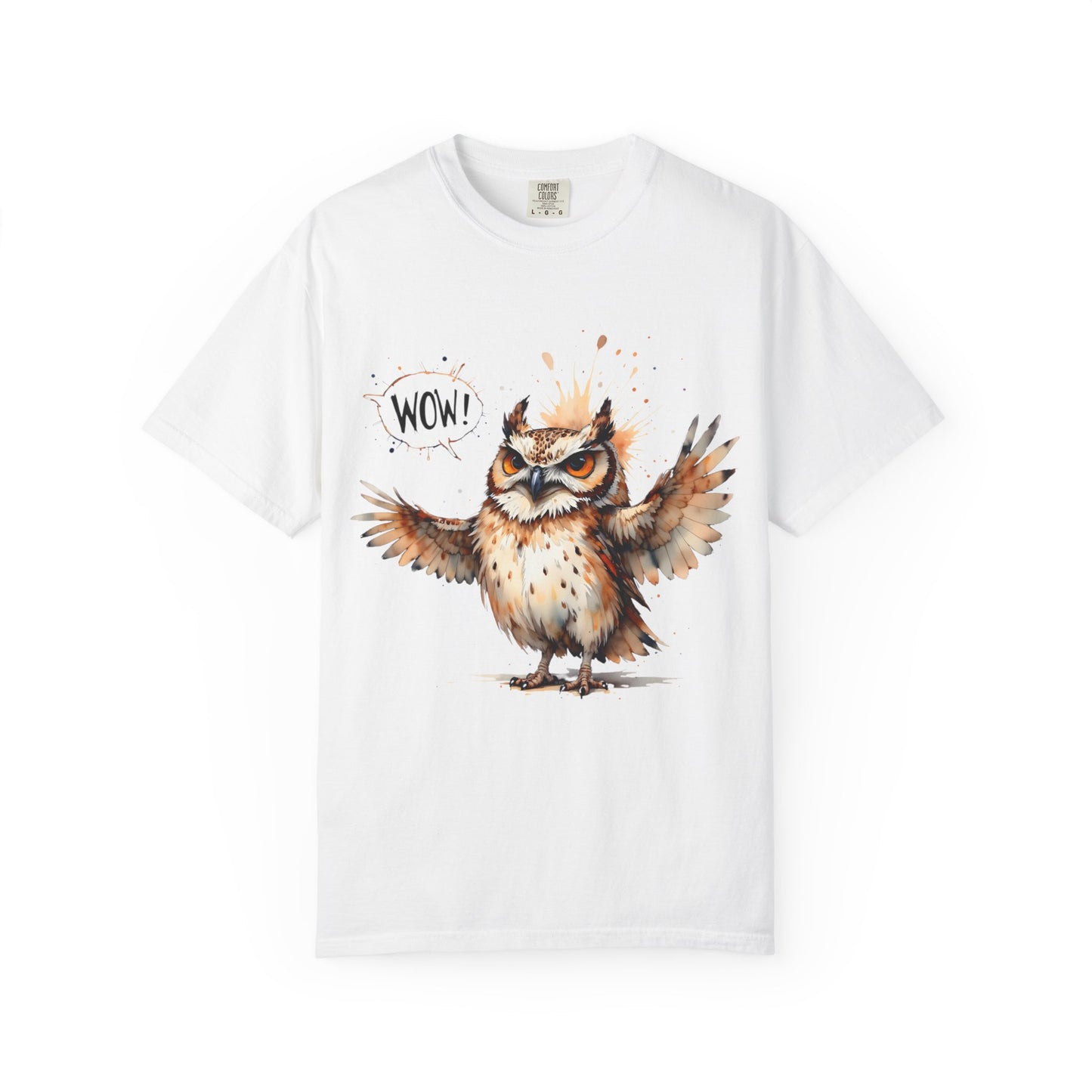Owl Watercolor T-Shirt — Cute 'Wow!' Cartoon Owl Graphic Tee