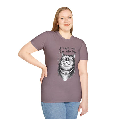 Cat Graphic T‑Shirt — "I'm Not Rude, I'm Selective" Funny Cat Tee