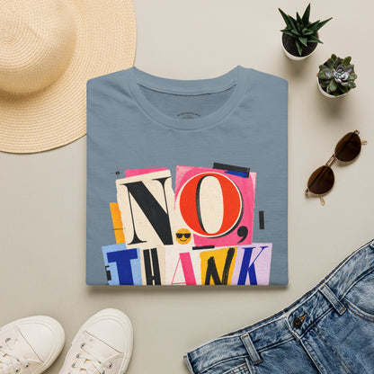 No, Thank You Graphic Tee — Colorful Bold Lettering T‑Shirt