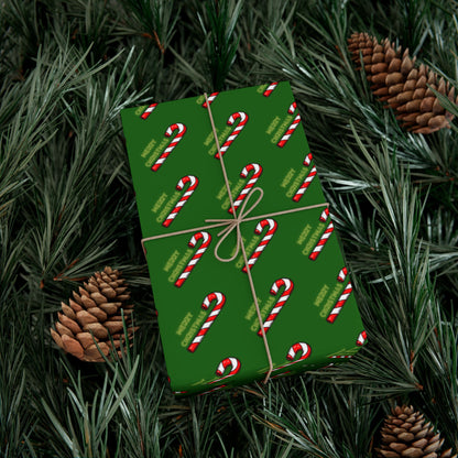 Candy Cane Holiday Gift Wrap Paper — Festive Green Christmas Wrapping Sheets