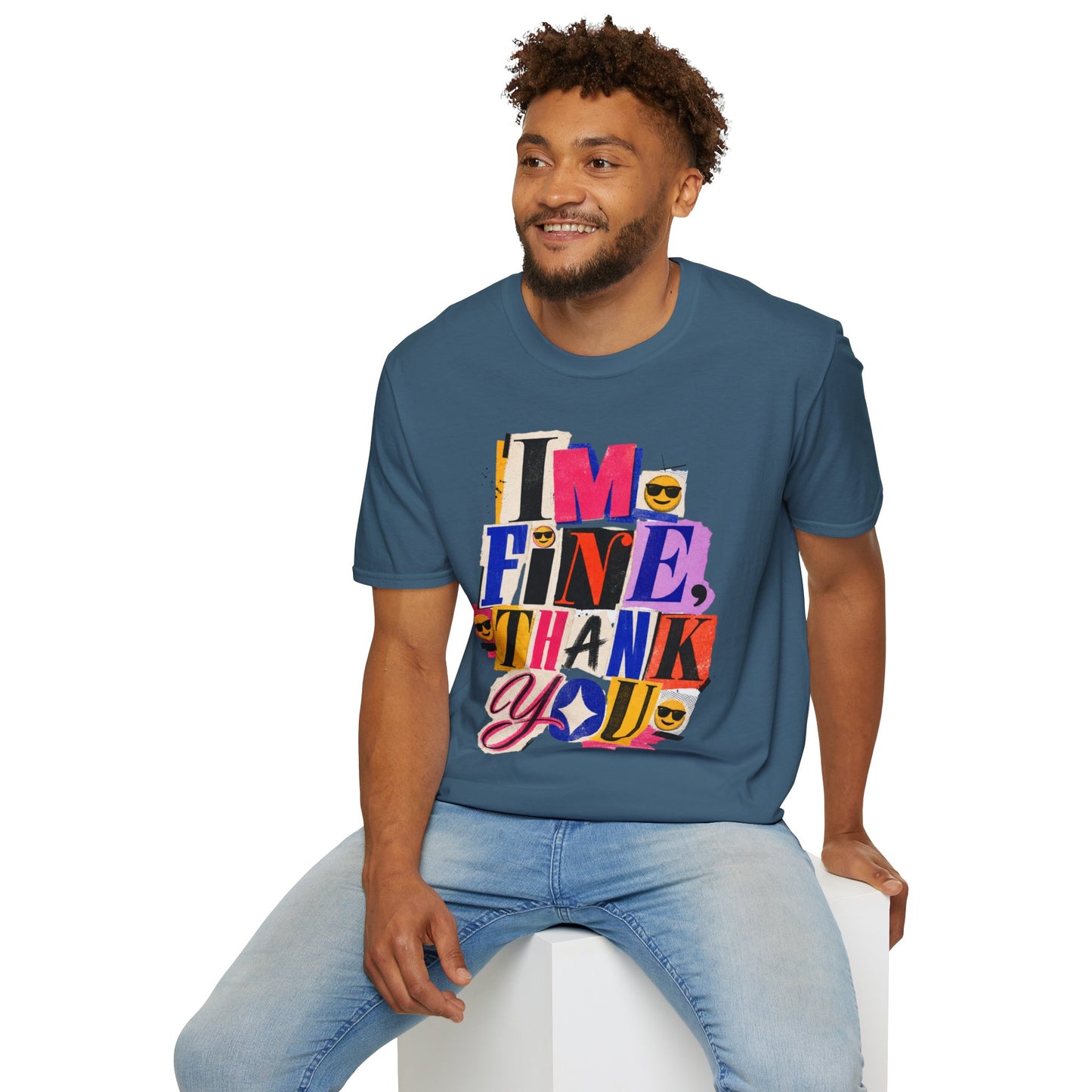 T-Shirt — "I'M FINE, THANK YOU" Retro Collage Graphic Tee