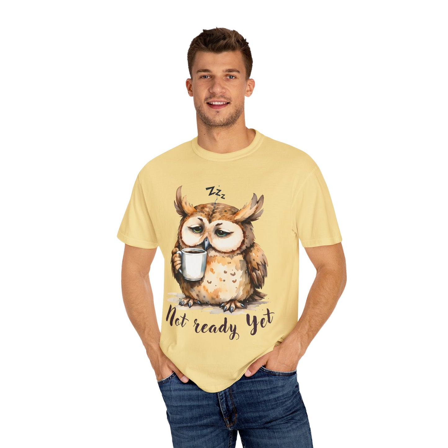 Not Ready Yet Owl T-Shirt — Cute Sleepy Owl Coffee Tee