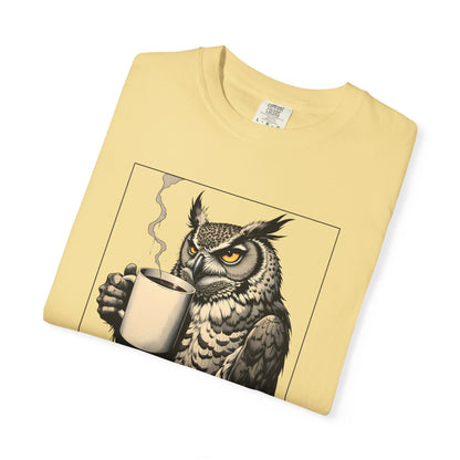 Coffee First Owl T-Shirt — Coffee Lover Graphic Tee