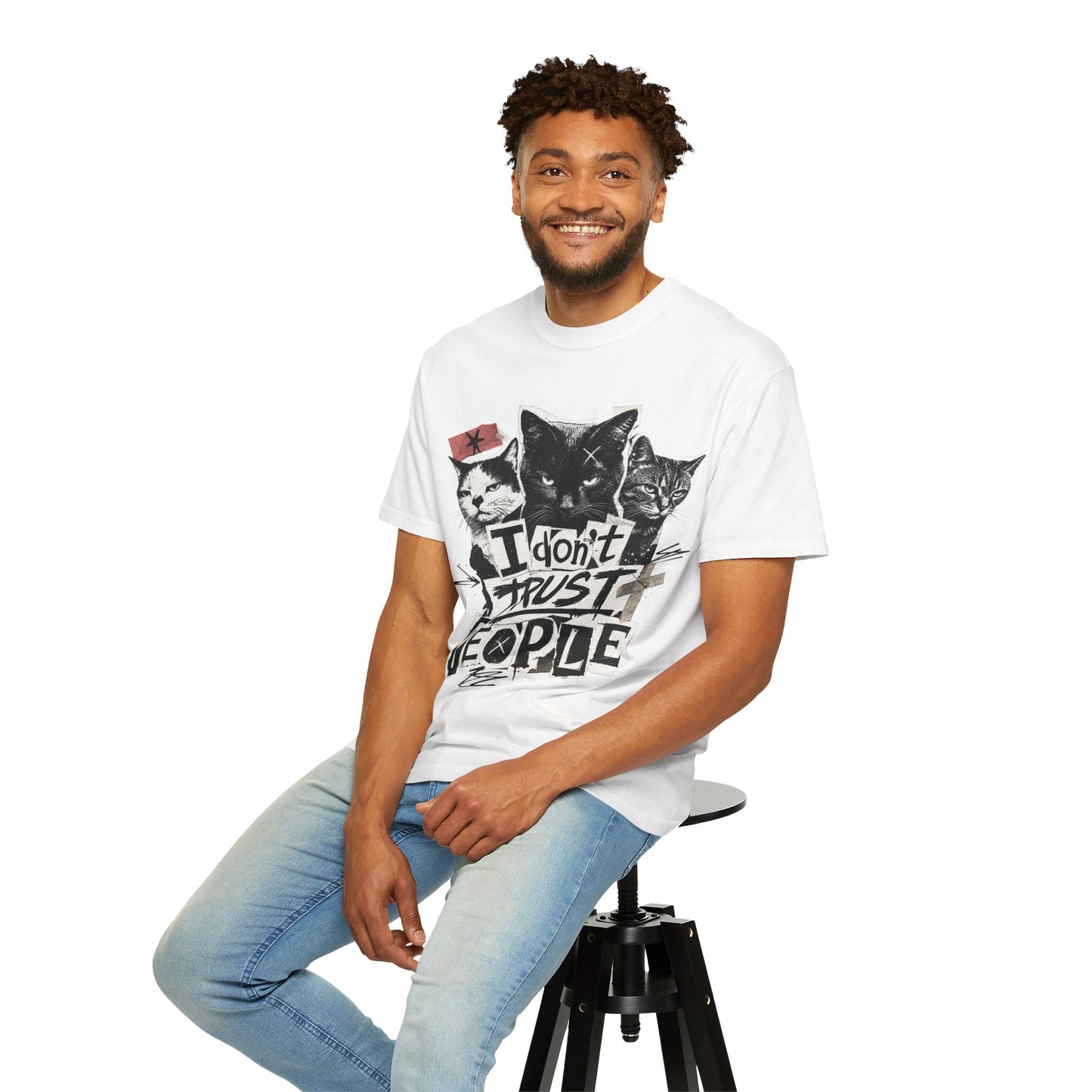 I Don’t Trust People Cat T-Shirt — Grunge Graphic Tee for Cat Lovers